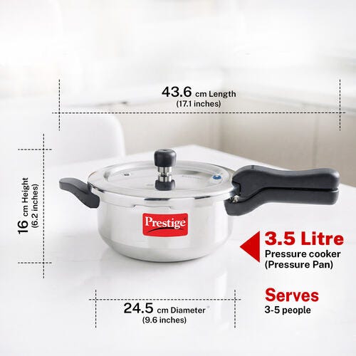 Prestige Svachh Aluminium Anti Bulge Gas and Induction Compatible Pan Pressure Cooker, 3.5 L (Silver)