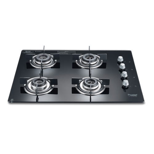 Prestige Marvella 4 Burner Hob | Auto Ignition | Toughened Glass Top | SABAF Burners | Sturdy Pan Support | Ultra Slim Body | Ergonomic Knob | Black | 5Y Glass Warranty