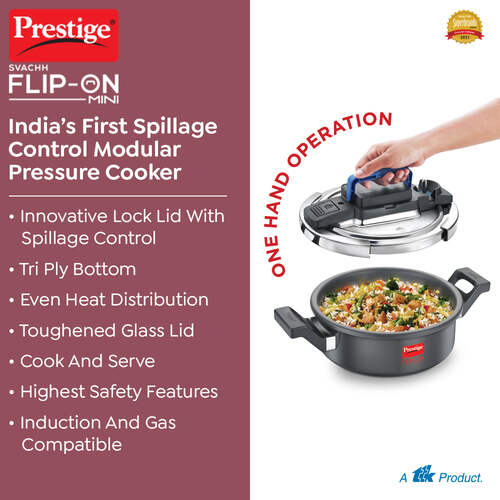Prestige Svachh Flip-on Mini Hard Anodised Spillage Control Pressure Cooker with Glass Lid, (Black)
