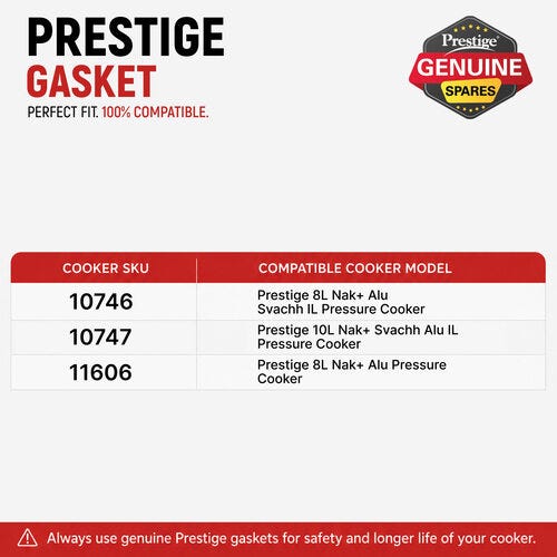 Prestige Nakshatra Inner Lid Pressure Cooker Gasket, 8 & 10 Litres - Black