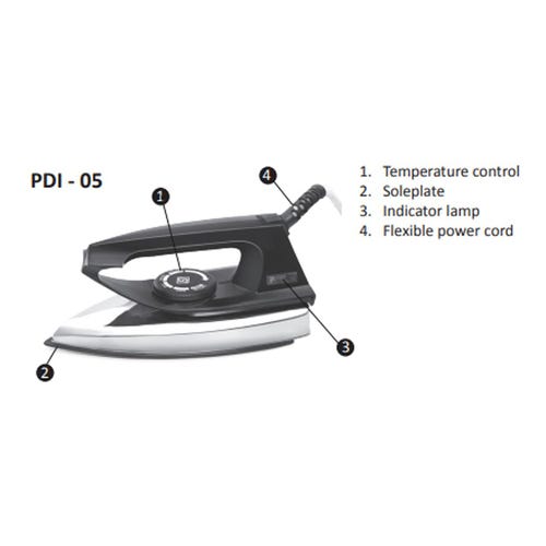 Prestige 750 W Dry Iron (Black and Silver)