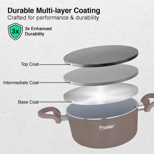 Prestige Ceraglide Duo Ceramic Coating Non Stick Aluminium Cookware Casserole Dia 20 cm (2.8 Litre) with Glass Lid