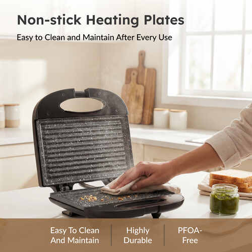 Prestige PGFSP - Spatter Coated Non-stick Sandwich Toaster with Fixed Grill Plate, Black