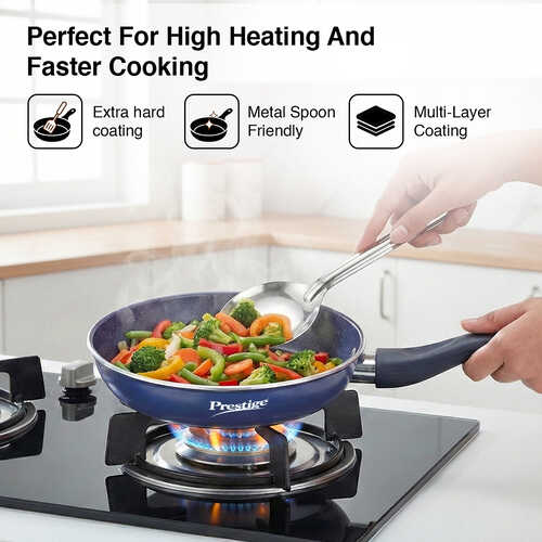 Prestige Ceraglide Ceramic Coated 18 cm Non-Stick Fry Pan | Consumes Less Oil | Preferred For High Heating & Even Heating | Stain-Resistant | Gas & Induction Compatible | No Harmful Chemicals