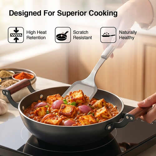 Prestige Castlite Patterned Enamel Coated Cast Iron Kadai | High Heat Retention, Rust-Proof | Gas & Induction Compatible | Low-Oil Cooking | Stay-Cool Handles | Easy Clean | 15Y Warranty