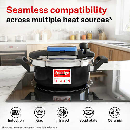 Prestige Svachh Flip-on Hard Anodised Gas and Induction Compatible Pressure Cooker with Glass Lid, 3 Litre (Black)