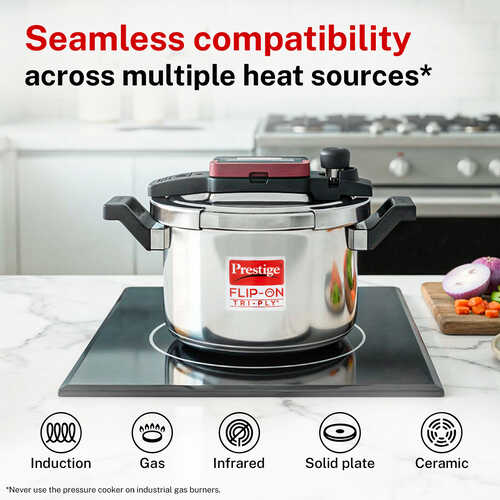 Prestige Flip-On Tri-Ply Stainless Steel Pressure Cooker 3 L 180M With Glass Lid