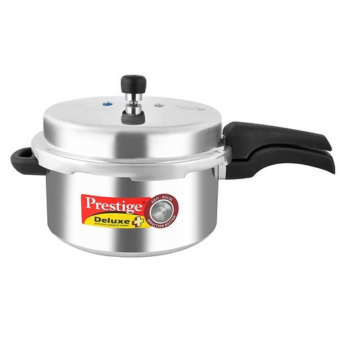 Prestige Deluxe Plus Gas and Induction Compatible Aluminium Pressure Cooker, 7.5 Litres, Silver
