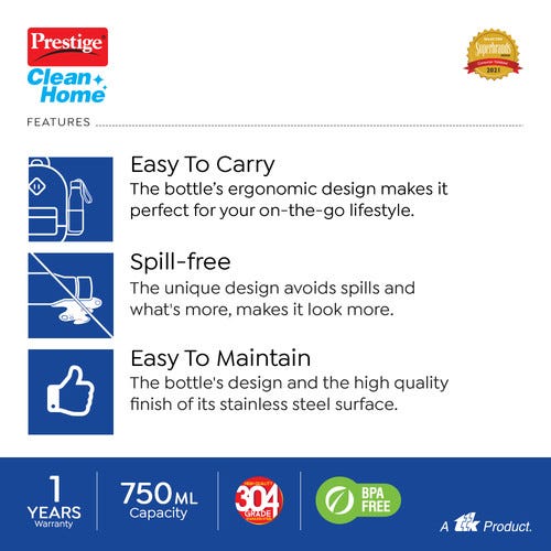 Prestige PDWBC 03 Stainless Steel Water Bottle, 0.75L (Assorted) - Pack of 1
