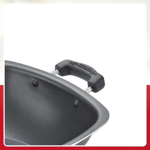 Prestige Omega Select Plus Aluminium Non-stick Coating Square Base Kadai with Glass Lid, 27cm, 4.0 L (Black)