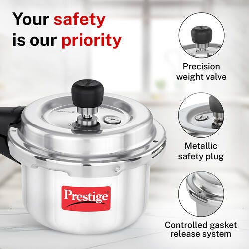 Prestige Popular Plus Svachh Virgin Aluminium Spillage Control Pressure Cooker, 1.5 L (Silver)