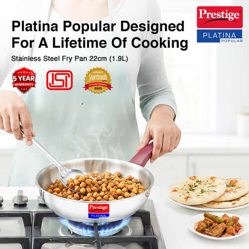 Prestige Platina Popular Stainless Steel Unique Impact Forged Bottom Fry Pan (Silver)