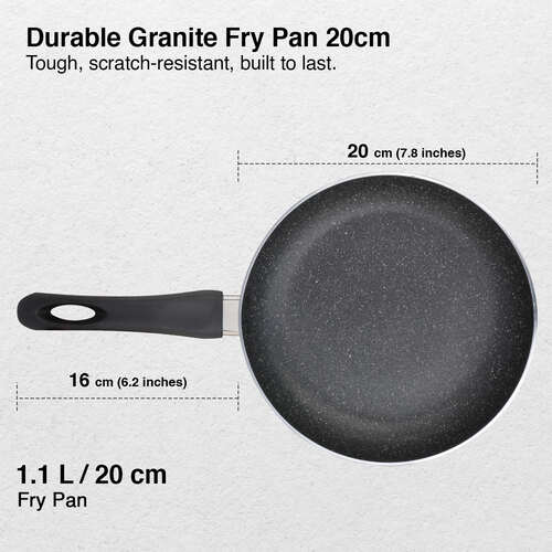 Prestige Omega Deluxe Granite Non-stick Round Base Fry Pan, 20cm, 1.1L (Black)