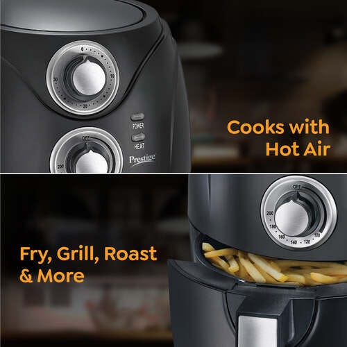 Prestige PAF 6.0 Electric Air Fryer | 80% less Oil Consumption | 2.5L Capacity | 1200 Watts Power | Fry,Grill,Roast & More | Temperature & Time Control |Easy to Clean Frying Basket | Black