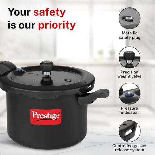 Prestige Svachh Hard Anodised Spillage Control Pressure Cooker, 5 L (Black)