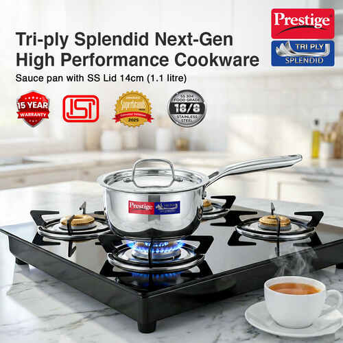 Prestige 14cm/1.1L Tri-Ply Stainless Steel Splendid Sauce Pan with Lid