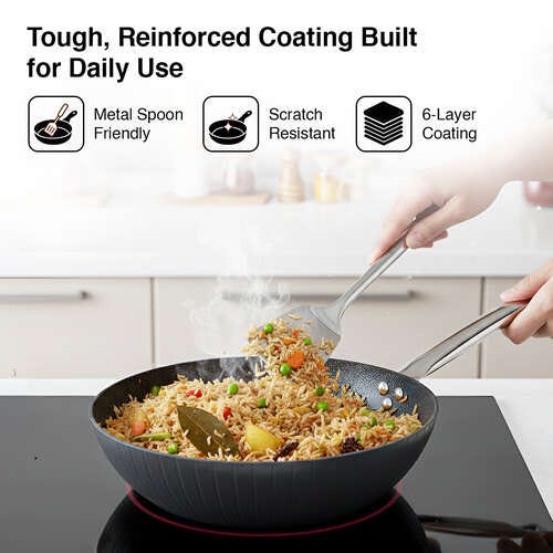 Prestige Durastone Hard Anodised 6 Layer Non-Stick Wok, (28 cm, 3.5 Litre) (Black)