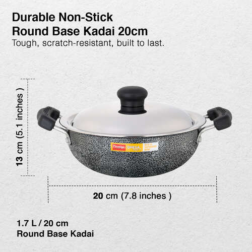 Prestige Omega Select Plus Superior Non-stick Coating Round Base Kadai with Lid, 20cm (Black)