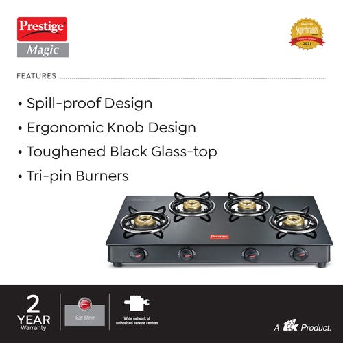 Prestige Magic Glass Top Gas Stove (4 Burners) - GTMC 04 Long