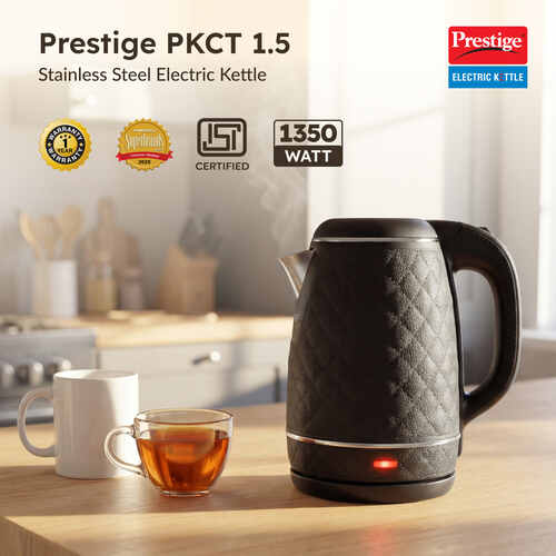 Prestige PKCT 1.5 Litre Electric Kettle with Designer Cool Touch Exterior| Stainless Steel Inner Body| Dry Heat Protection|Black