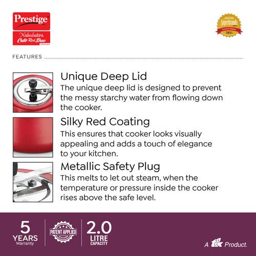 Prestige Nakshatra Cute Duo Svachh Aluminium Spillage Control Pressure Cooker (Red)