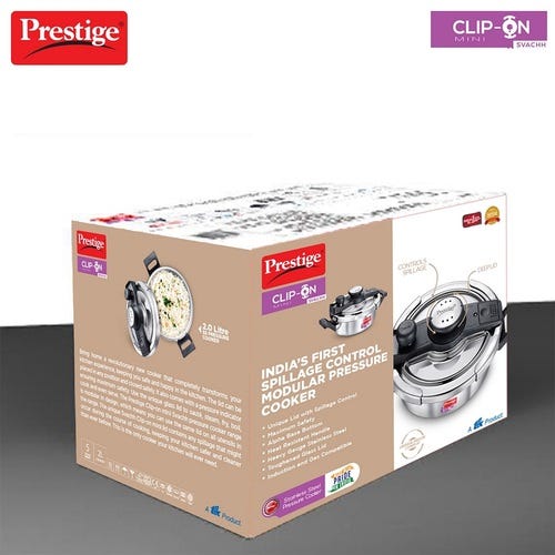 Prestige Clip-on Mini Svachh Stainless Steel Spillage Control Pressure Cooker (Silver)