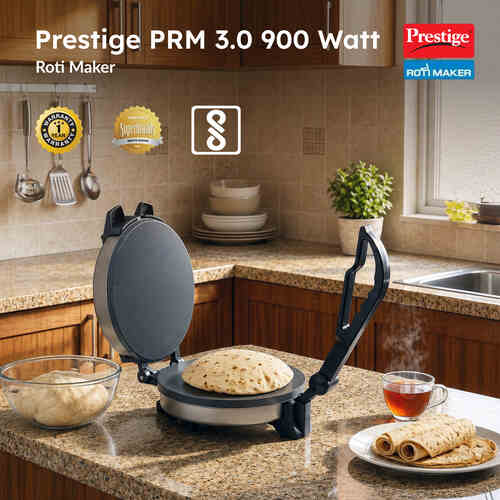 Prestige PRM 3.0 900-Watt Plain Plate Roti Maker (Silver) | Non-Stick Coating