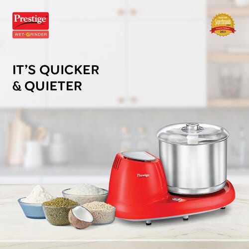 Prestige PWG 11 Red Wet Grinder With Atta Kneader and Coconut Scraper Attachments, 2L, 200 W