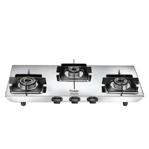 Prestige Valora Stainless Steel L.P. Gas Stove (With Stainless Steel Body and 3 Unit Brass Burners)