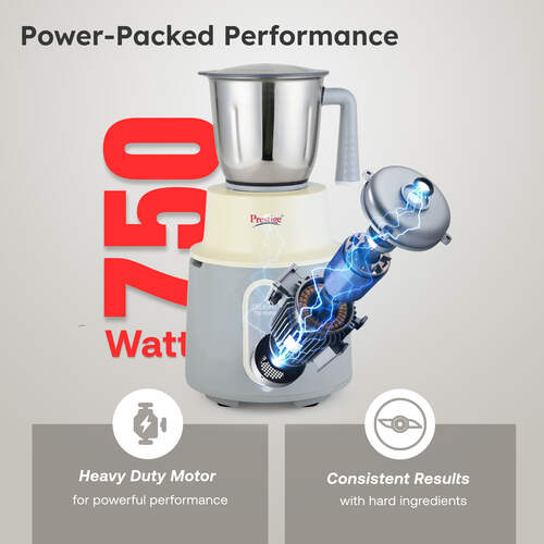 Prestige Delight 750 W Mixer Grinder, 3 Stainless Steel Jars (1500 ml, 1000 ml, 300 ml) (Charcoal Grey)