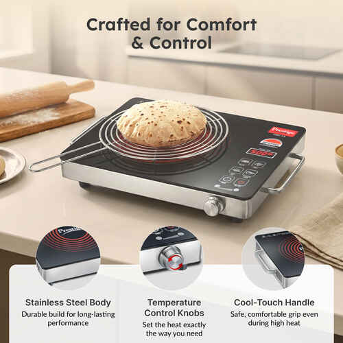 Prestige PIRC 1.0 2200 Watts Infrared Cooktop | Preset Indian Menu Options & Timer | Compatible With Any Metal Cookware With Flat Bottom | Easy to clean | Portable | Black | 1Y Warranty | BIS