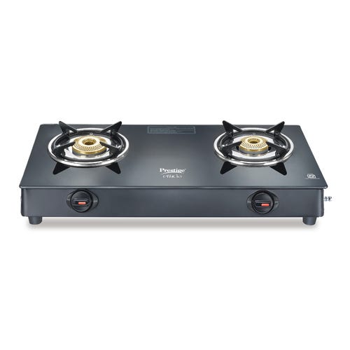 Prestige Efficia LP Gas Stove with Powder-Coated Body, Glass Top & 2 Brass Burners