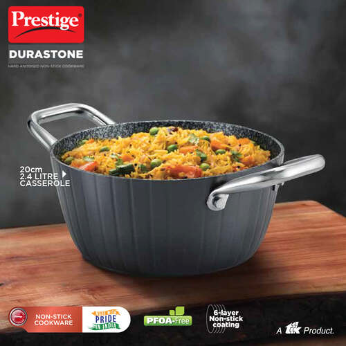 Prestige Durastone Hard Anodised 6 Layer Non-Stick Casserole with Glass Lid, (Black)