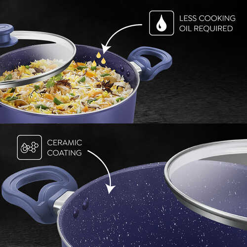 Prestige Ceraglide Ceramic Coating Non-Stick Aluminium Cookware Casserole 24 Cm (4.8 Litre) With Glass Lid