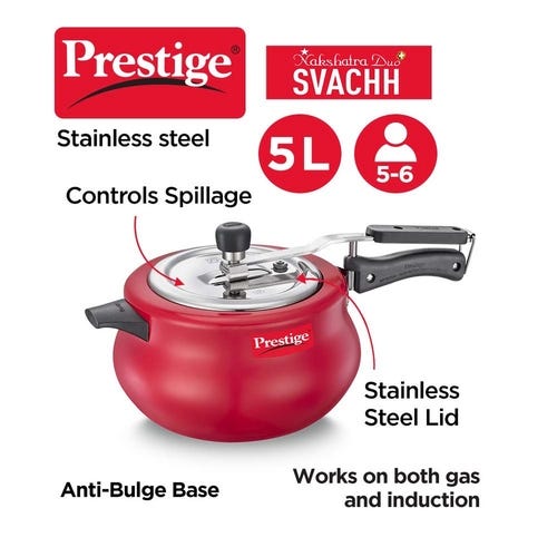 Prestige Nakshatra Duo Plus Svachh Aluminium Spillage Control Pressure Cooker, (Red)
