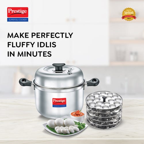Prestige Super Stainless Steel Steam Vent Idli Cooker, 6 Plate (Silver)