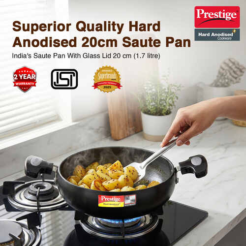 Prestige Hard Anodised Plus Saute Pan with Glass Lid, Black