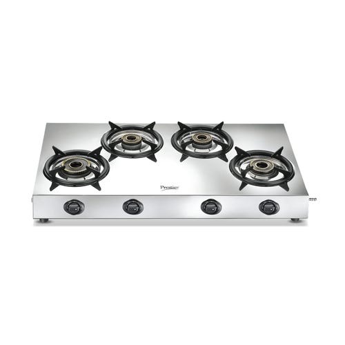 Prestige Perfect Plus 04B Designer Forged Brass Burners|Removable Spill Tray Stainless Steel Manual Gas Stove (4 Burners)