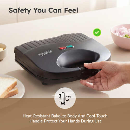Prestige PSFSP - Spatter Coated Non-stick Sandwich Toaster with Fixed Sandwich Plate, Black