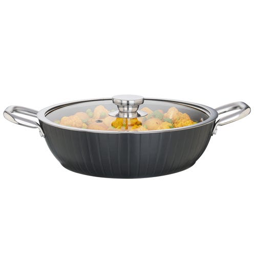 Prestige Durastone Hard Anodised 6 Layer Non-Stick Kadai with Glass Lid, (28 cm, 3.8 Litre) (Black)