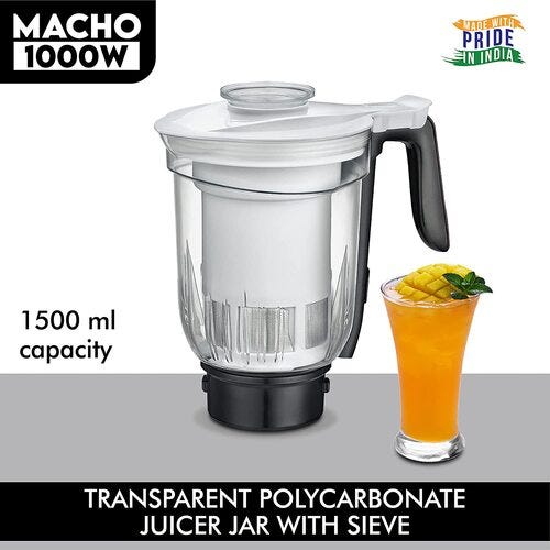 Prestige 1000 Watts Macho Mixer Grinder with 4 Jars (3 Stainless Steel Jars + 1 Juicer Jar)|Advance Lid Lock Mechanism| Stainless Steel Body| Silver & Black