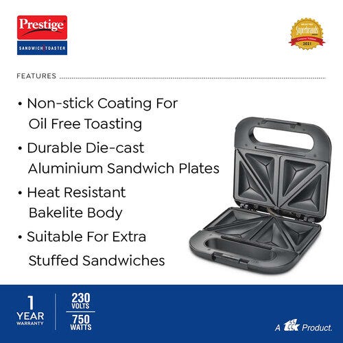 Prestige Sandwich Toaster With Fixed Sandwich Plates - PSDP 03 - SS