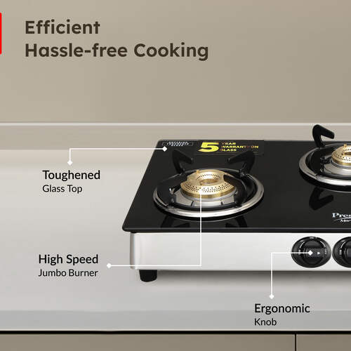 Prestige Marvel Plus GTM 03L SS Manual Stainless steel 3 Burners Gas Stove, Black