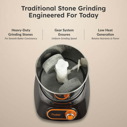 Prestige Vertical PVG 1.5 Wet Grinder with Stainless Steel Drum 200 W, 1.5 L (Black & Orange)