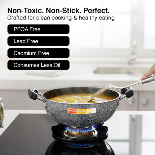 Prestige Omega Select Plus Superior Non-stick Coating Round Base Kadai with Lid, 20cm (Black)