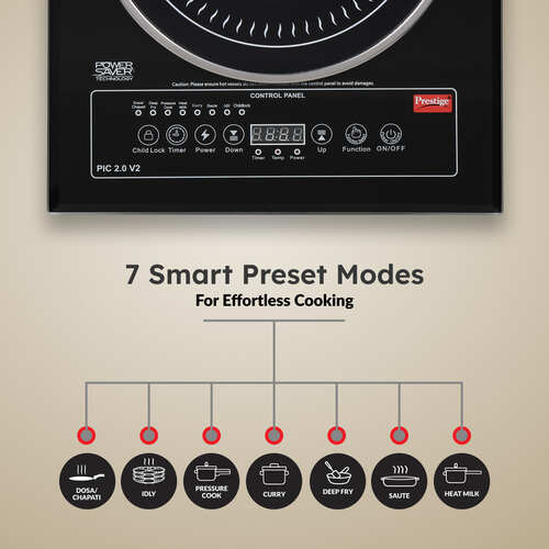 Prestige PIC 2.0 V2 Induction Cooktop 2000W with Indian Menu Options (Black)
