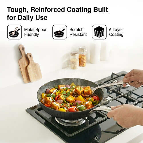 Prestige Durastone Hard Anodised 6 Layer Non-Stick Fry Pan, (28 cm, 2.6 Litre) (Black)