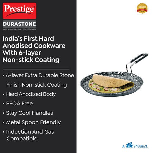 Prestige Durastone Hard Anodised 6 Layer Non-Stick Omni Tawa, (Black)