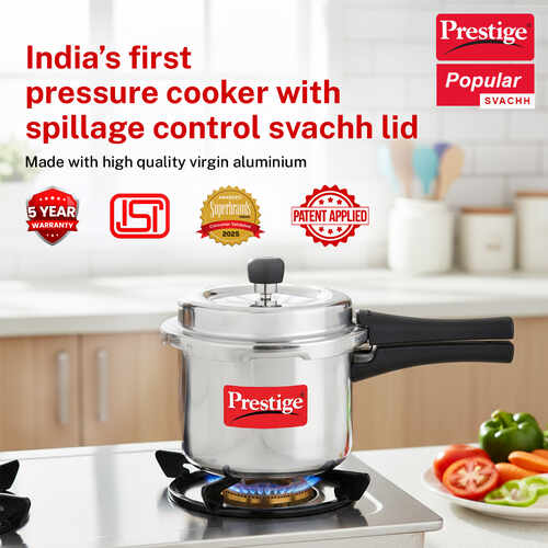 Prestige 3 Litre Aluminium Popular Svachh Outer Lid Pressure Cooker | Deep Lid for Spillage Control | Anti-Bulge Base | Gasket Release System | 5Y Warranty | ISI Certified