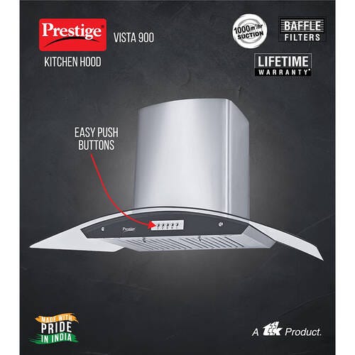 Prestige Vista 900 Kitchen Hood Chimney - Turbo Suction - 1000m3/hr